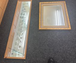 One vintage beveled gilt mirror and a long framed mirror largest measures approx 48 inches long by