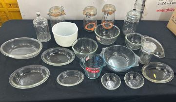 Selection of pyrex dishes and le pratique glass jars, Ourale dessert bowls