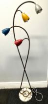 MCM 1950's flower floor lamp by Stilnovo Italy, four coloured shades on a brass and marble base,