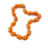 Faux Egg yolk butter scotch necklace with silver clasp, beads have internal streaking, total