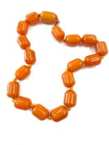 Faux Egg yolk butter scotch necklace with silver clasp, beads have internal streaking, total