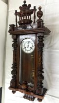 Vintage 2 Key hole Vienna wall clock with pendulum and key, untested