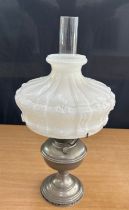 Vintage oil lamp with funnel and shade overall height 24 inches