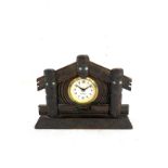 Carved wooden Maori clock, dial marked Mercedes, New Zealand,