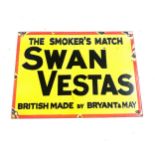 Advertising metal Swan Vestas sign measures approximately 8inches tall 12 inches wide