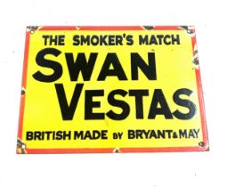Advertising metal Swan Vestas sign measures approximately 8inches tall 12 inches wide