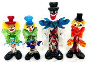 Selection of 4 vintage Murano glass Clowns, tallest measures 9 inches