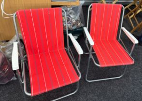 2 Folding metal garden chairs and a folding teak table