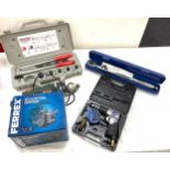 Selection of tools to include Multi functional sharpener, Ridgid tool expander model X, Heat gun,