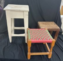 Selection of 3 antique stools and 1 other , 22 inches tall 13 inches wide