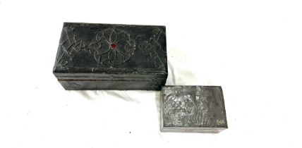 2 Arts and Crafts pewter lined boxes, possibly jewellery boxes, largest measures approximately Width