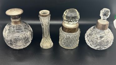 5 Vintage silver topped scent bottles, 2 missing stoppers