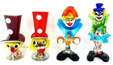 Selection of 4 vintage Murano glass Clowns, tallest measures
