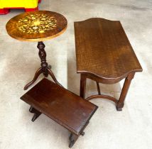 Selection 3 vintage occasional tables, largest measures approximately Height 20 inches, Width 31