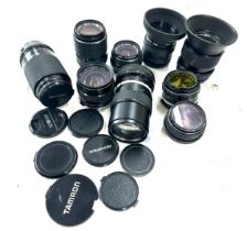 Large selection of assorted camera lenses to include Miranda Soligor, Pentax, Olympus etc, untested