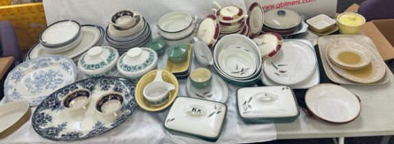 Selection of collectables to include Burleigh ware lidded tureens, Denby, Blue and White meat plates