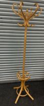 Beech coat stand, height approximately 75 inches tall