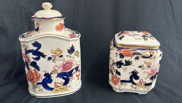 Selection of Masons blue Mandalay tea caddy