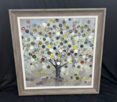 Framed Watch tree by Ulyana Hammond measures approximately 24 inches square