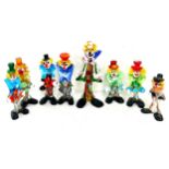 Selection of 8 vintage Murano glass Clowns, all with small damage, tallest measures 12 inches 12