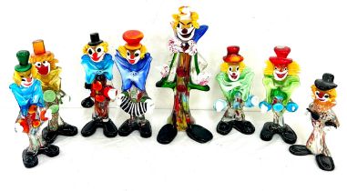 Selection of 8 vintage Murano glass Clowns, all with small damage, tallest measures 12 inches 12