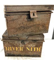 2 Vintage tin storage - River Nith, approximate measurements of each: Height 10 inches, Width 16.5