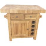 1 Door 2 drawer butchers block topped kitchen island with built in wine rack measures