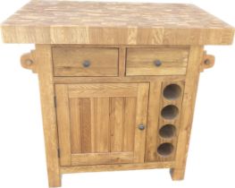 1 Door 2 drawer butchers block topped kitchen island with built in wine rack measures