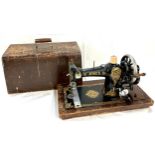Cased vintage Jones sewing machine, untested