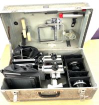 Vintage boxed Sinar plate large format camera with assorted lenses
