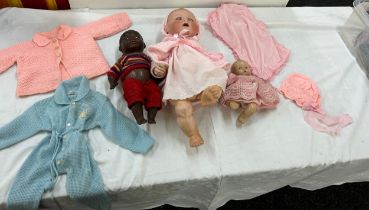 Selection antique and dolls, to include German bisque head baby doll, German black bisque doll,