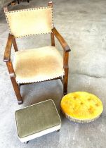 Nursing chair, 2 vintage stools