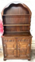 Oak Dutch dresser made by W Colman, Birmingham, approximate measurements: Height 74 inches, Width 37