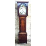 Oak grandfather clock, dial H Ayre, approximate measurements: Height 84 inches, Width 18 inches,