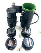 Selection of 5 Olympus camera lenses, includes 730681 50mm, 1435909, 731163, 130316, 370926, all