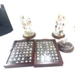 Selection of assorted novelty thimbles, cases and display stands