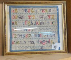 Framed 1880 Sampler, approximate measurements: 11 x 13 inches