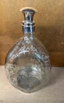 Antique haig whiskey dimple glass silver overlay decanter