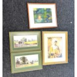 4 Framed pictures and prints, signed 20.5 inches wide 25 inches tall