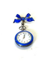 Antique blue enamel Swiss fob watch on bow suspender