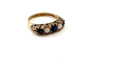 9ct gold ladies opal and Sapphire ring, approximate weight 1.8g, ring size J