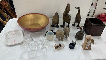 Selection of miscellaneous items includes Duck figures, elephant figures, glass items etc