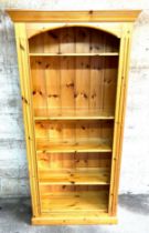 Pine 5 shelf bookcase, approximate measurements width 35 inches, Depth 13.5 inches, Height 72