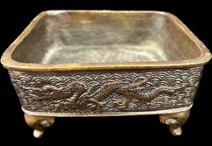 Antique Chinese bronze censer cast with Dragons, approximate measurements: Height 6cm, Length 12cm