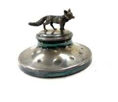 Hallmarked silver fox paperweight, approximately 2 inches tall, Width 3 inches