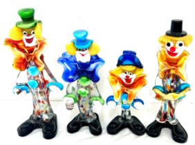 Selection of 4 vintage Murano glass Clowns, tallest measures 12 inches 10.5 inches
