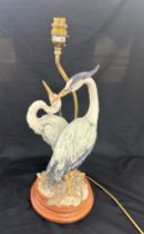 Signed heron base table lamp height 22 inches tall