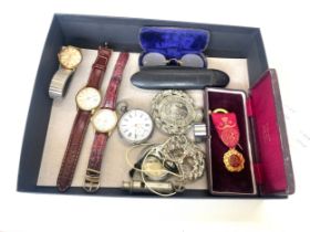 Silver pocket watch, automatic Seiko wristwatch, Birmingham City Police badge etc, all untested