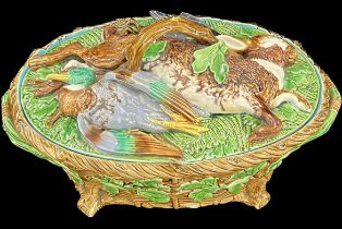 Antique Minton Majolica game pie dish complete with liner in good overall condition