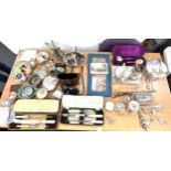 Large selection of silver plate items to include binoculars, pictures etc